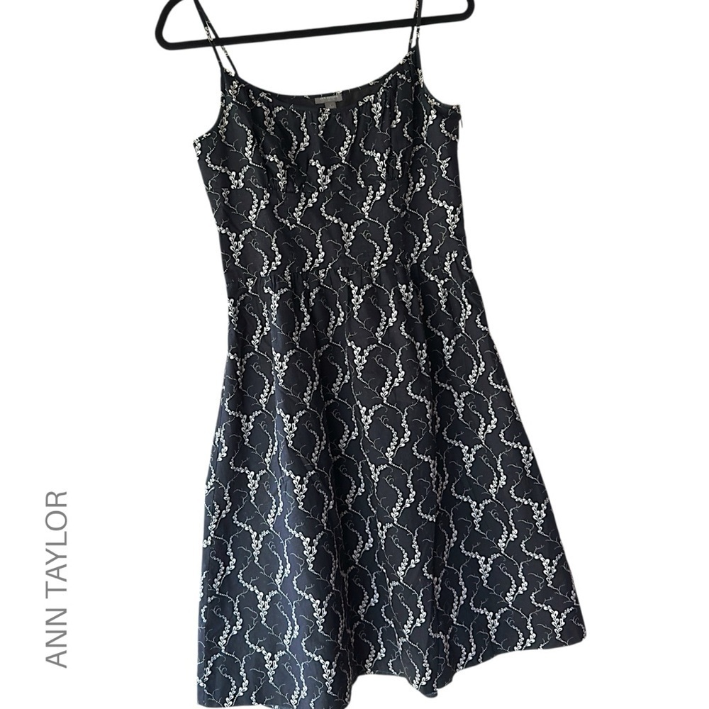 ANN TAYLOR | NWOT BLACK & WHITE FLORAL COTTON VINE SUNDRESS SPAGHETTI STRAPS | 4